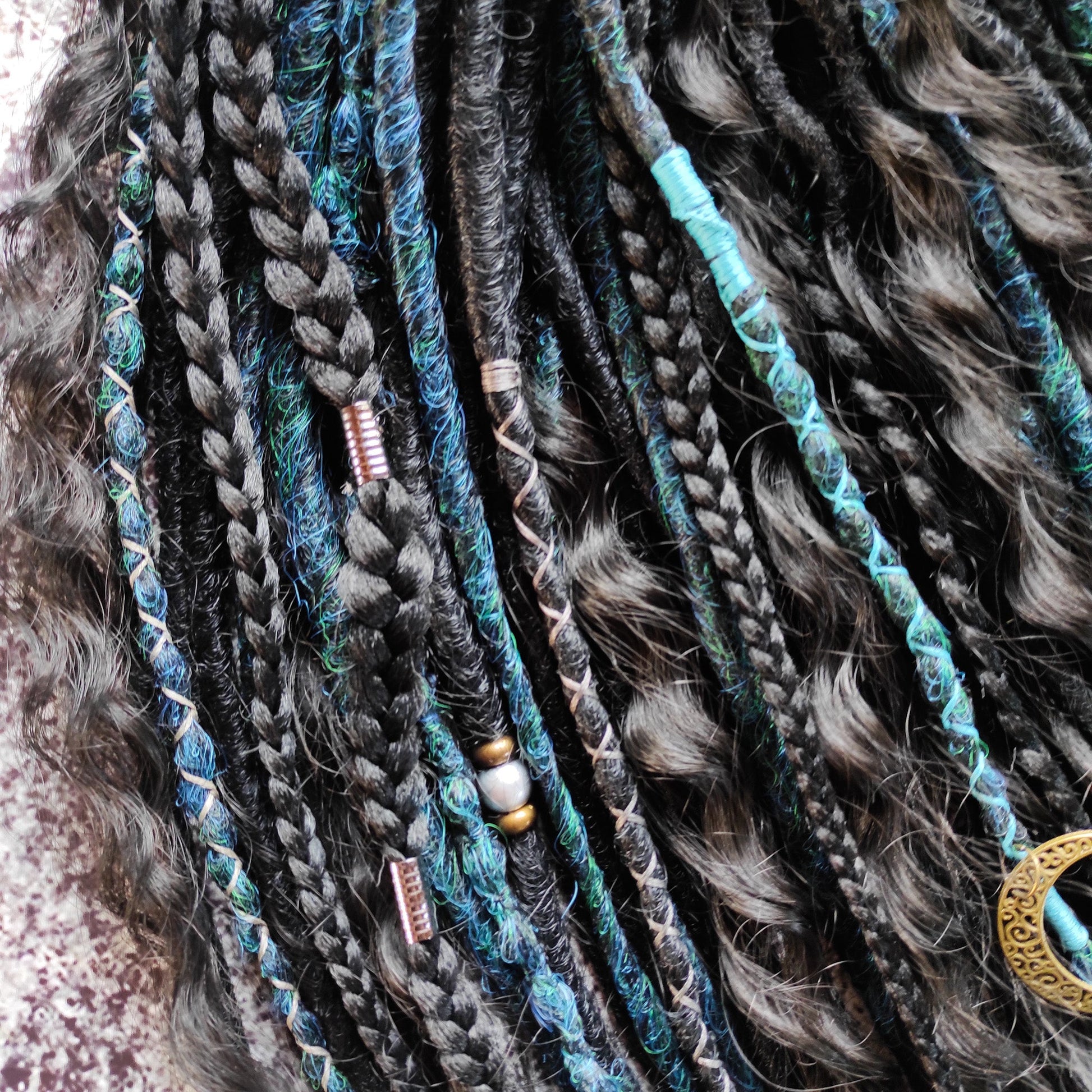 Black and Dark Green Goth Dreads with Curls