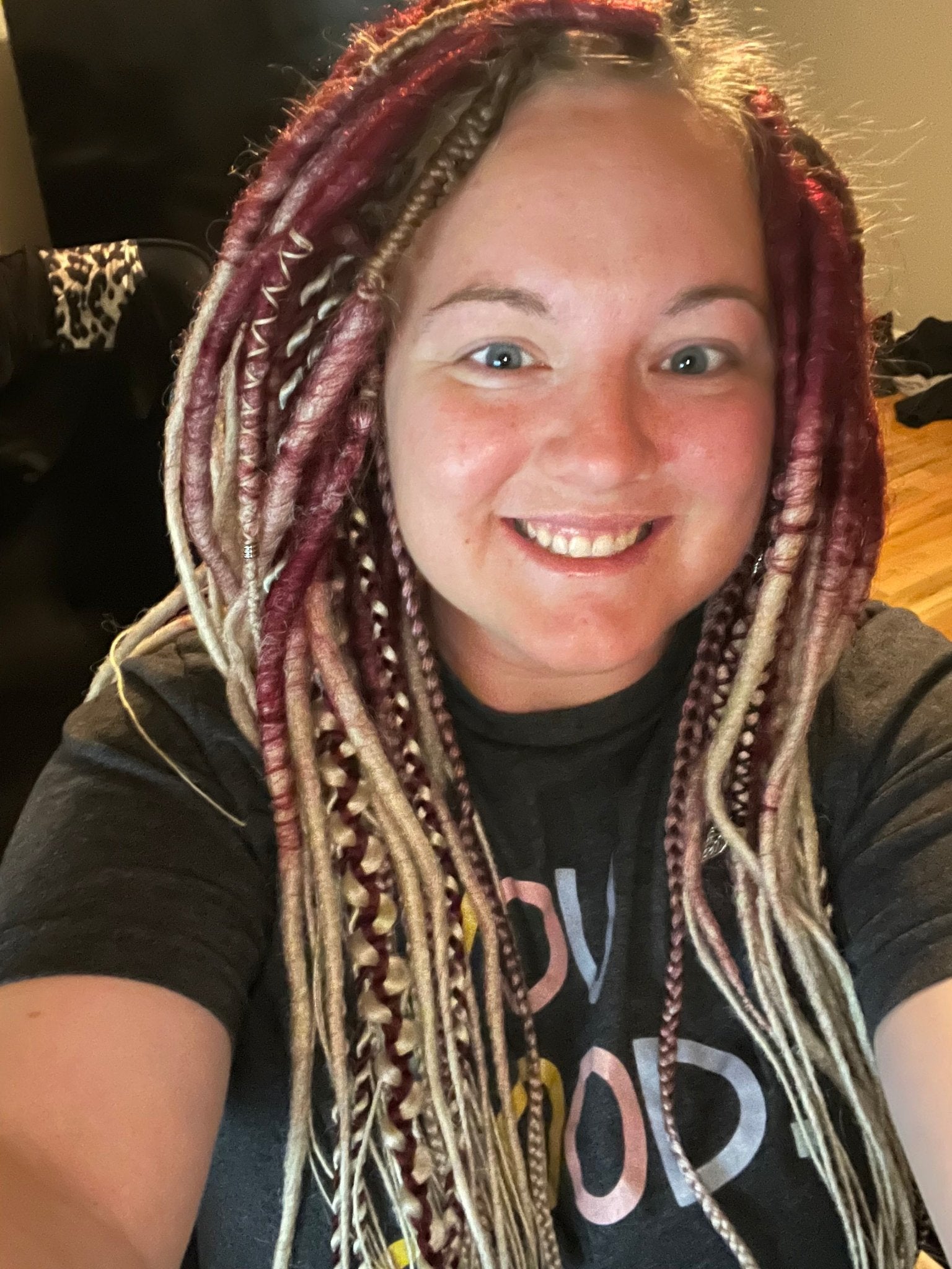 Burgundy Red to Blond Ombre Smooth Synthetic Dreads