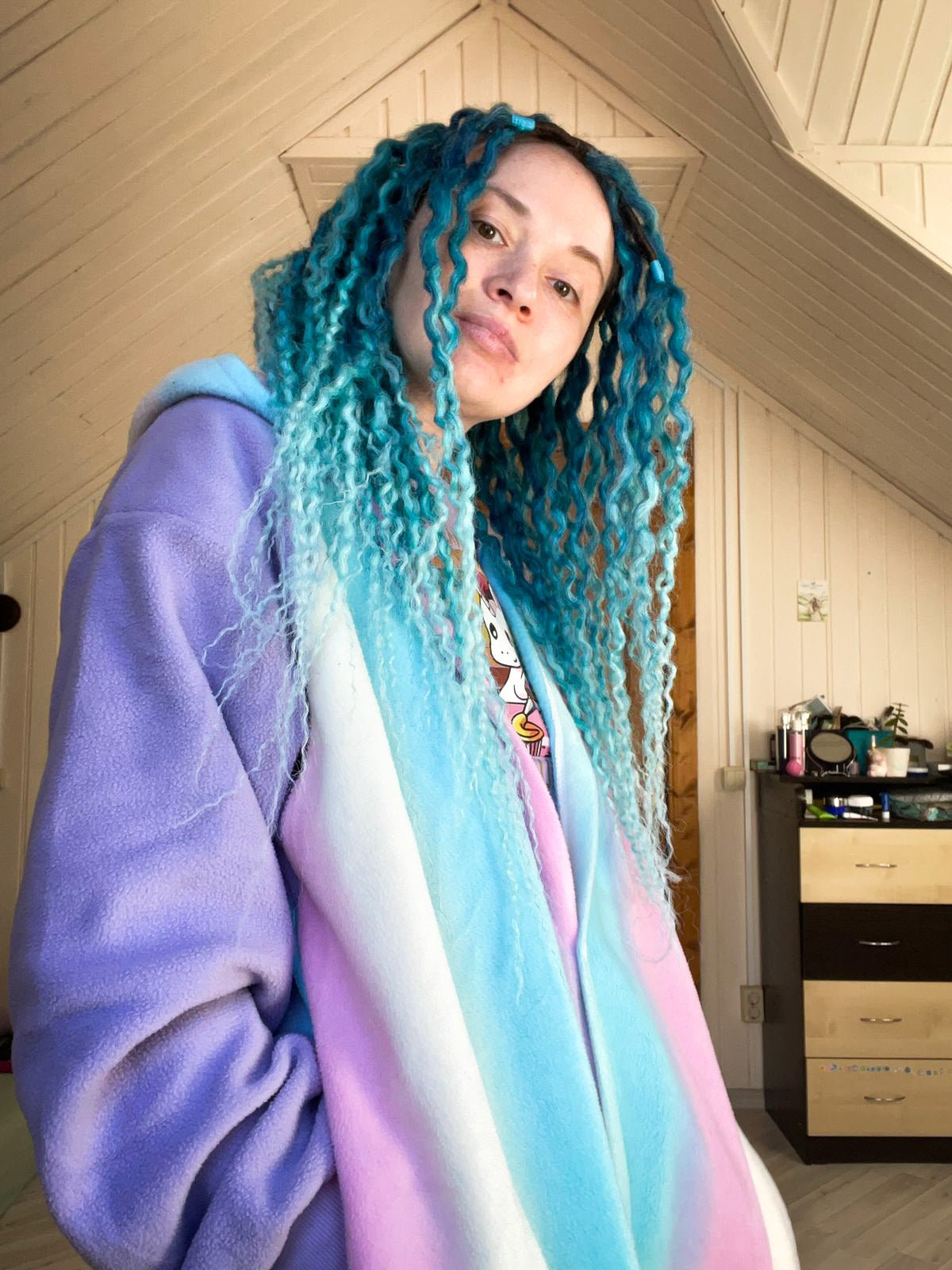 Curly Dreads. Ombre Dark Blue to Mint - Sea Wave