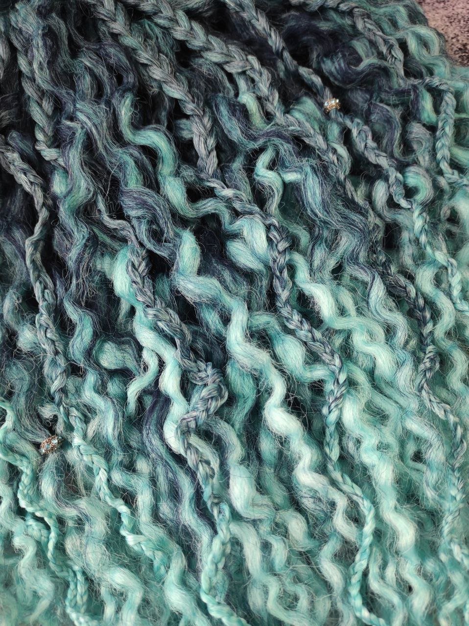 Curly Dreads. Ombre Dark Blue to Mint - Sea Wave