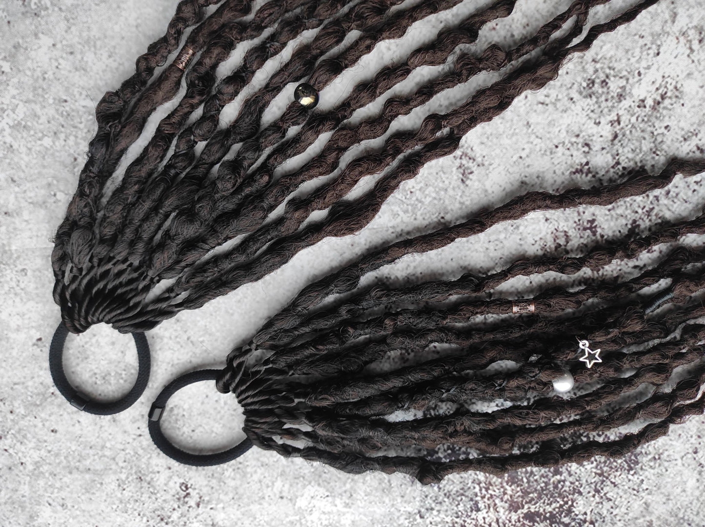 Black Brown Synthetic Dreads on elastic bands for hair