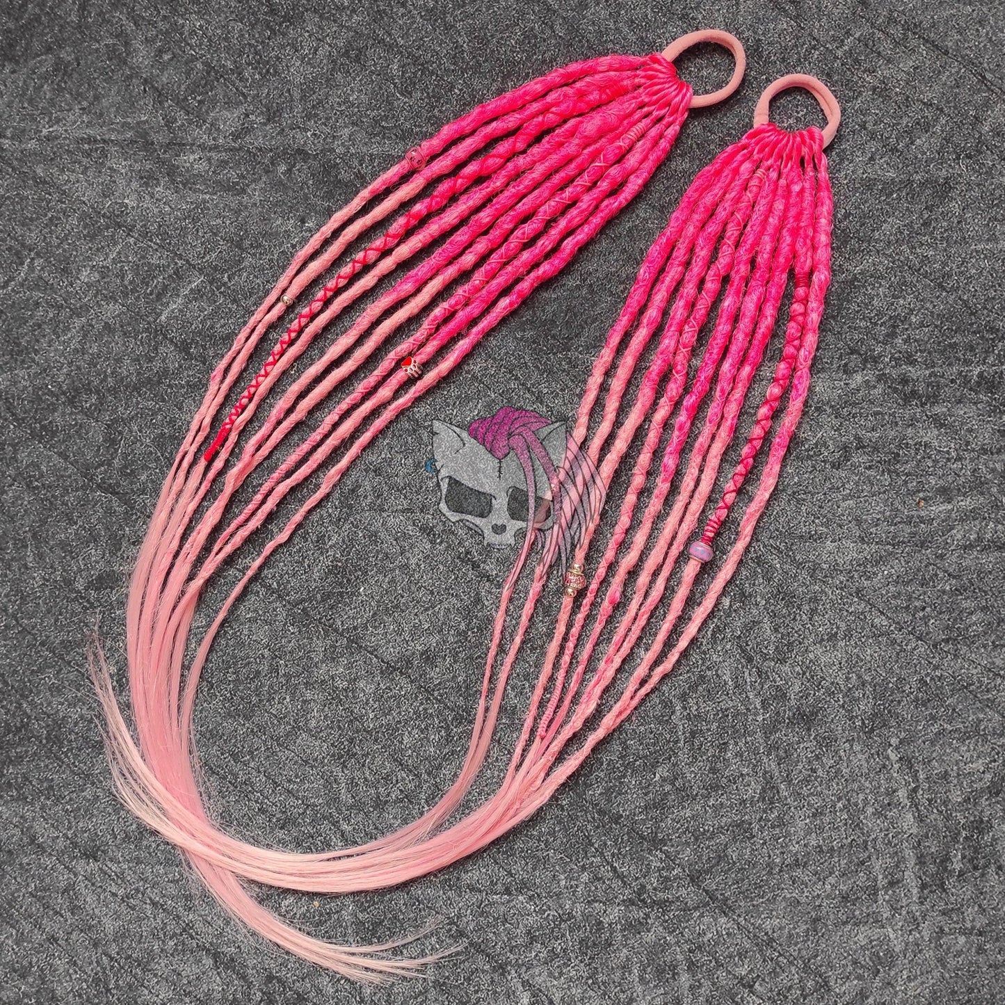 Pink Synthetic Dreads on elastic bands for hair
