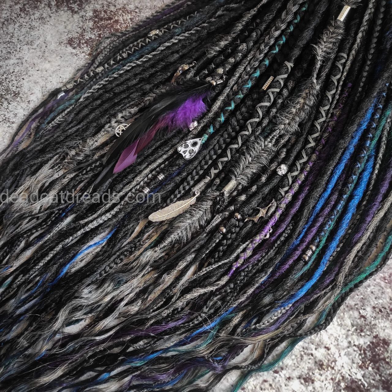 Goth Style Crochet Dreads with Ashy Gray, Dark Teal, Blue and Purple