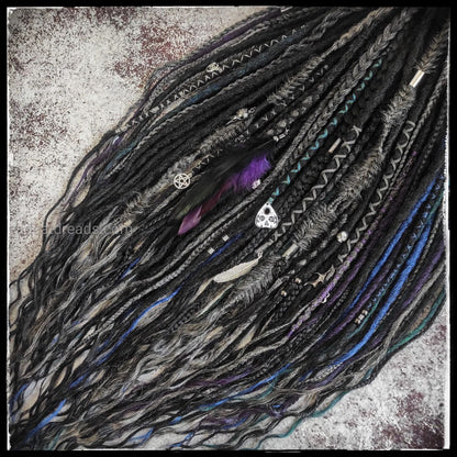 Goth Style Crochet Dreads with Ashy Gray, Dark Teal, Blue and Purple