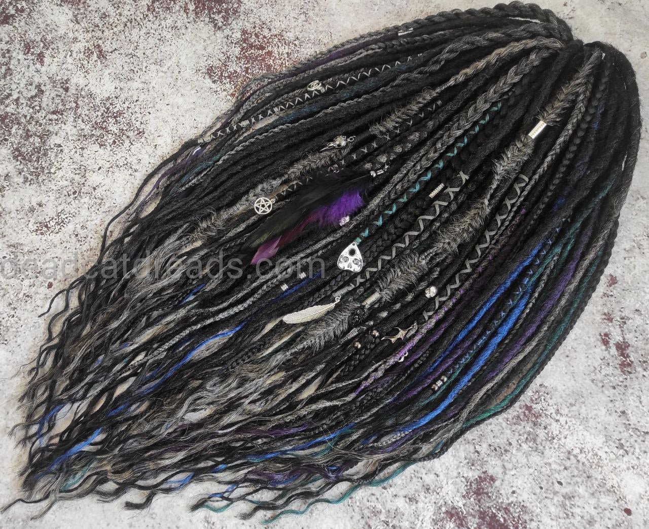 Goth Style Crochet Dreads with Ashy Gray, Dark Teal, Blue and Purple