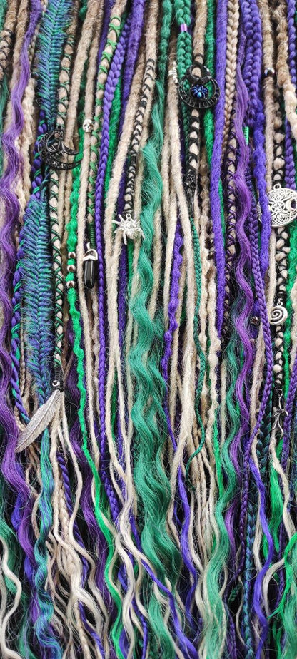 Blond with Green, Purple Dreads and Braids with Curls