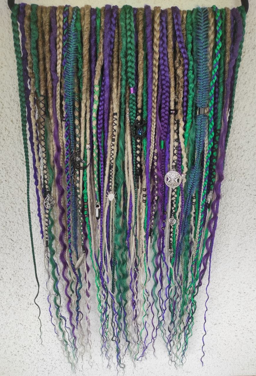 Blond with Green, Purple Dreads and Braids with Curls