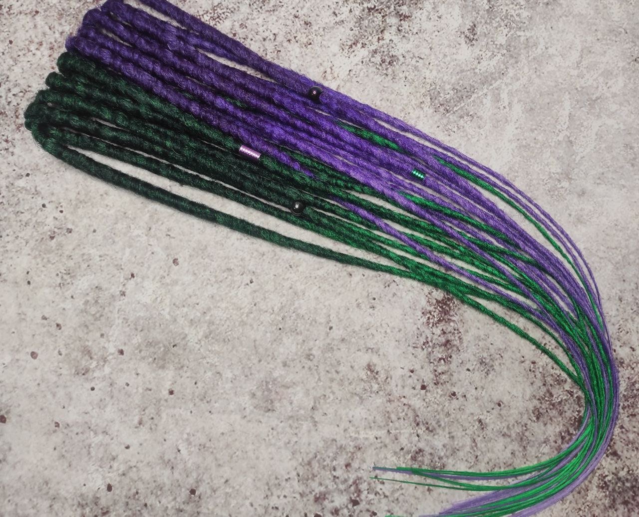 Dark Purple and Dark Green crochet Dreads with lighter Loose Ends