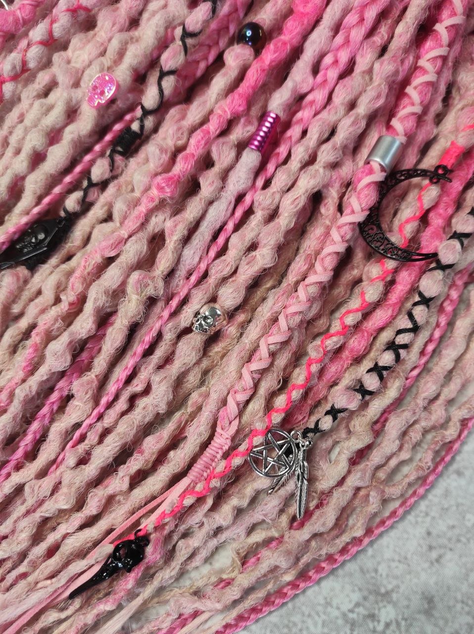 Pink Synthetic Dreads with Goth decorations