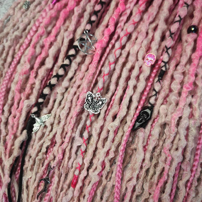 Pink Synthetic Dreads with Goth decorations