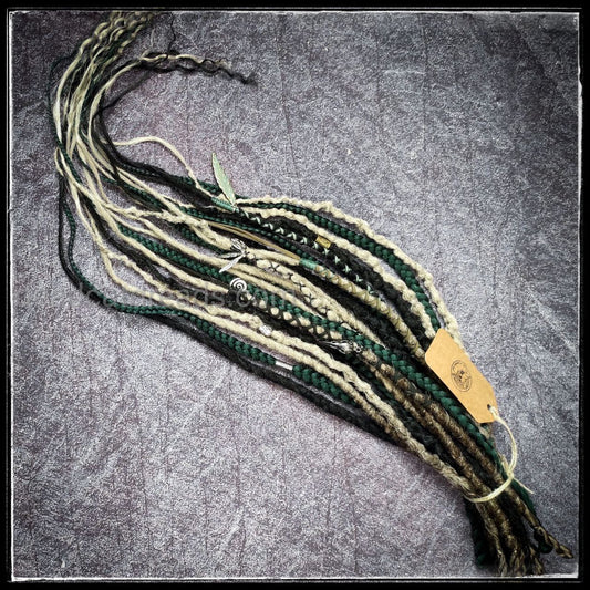 Synthetic Dreads Brown to Grey Ombre with Black and Dark Green