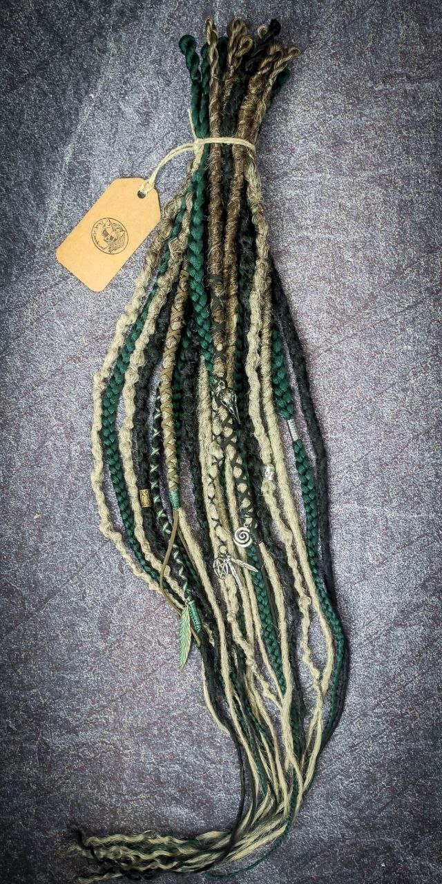 Synthetic Dreads Brown to Grey Ombre with Black and Dark Green