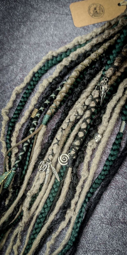 Synthetic Dreads Brown to Grey Ombre with Black and Dark Green