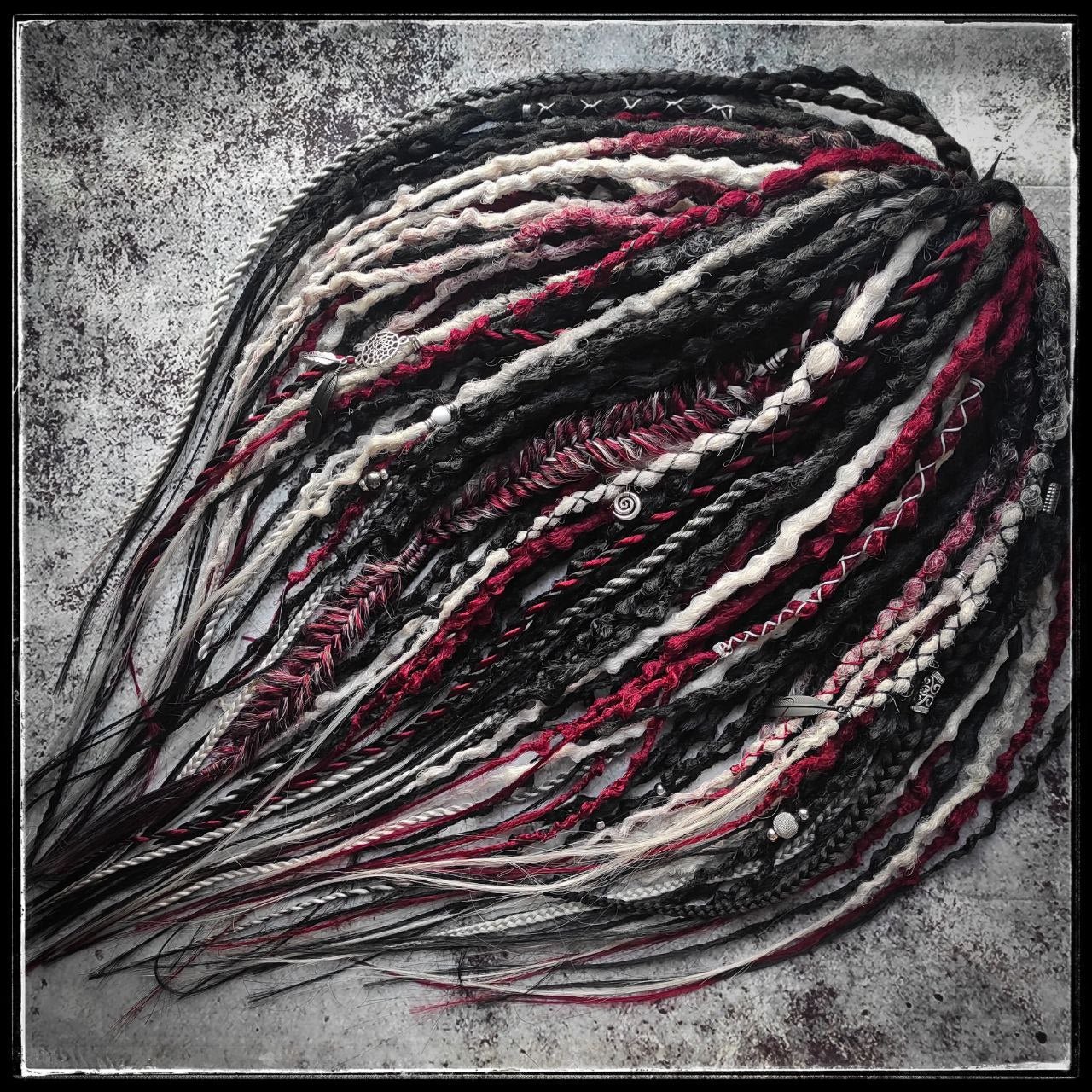 Synthetic Dreads Black Red Grey Dark Boho Witchy Style