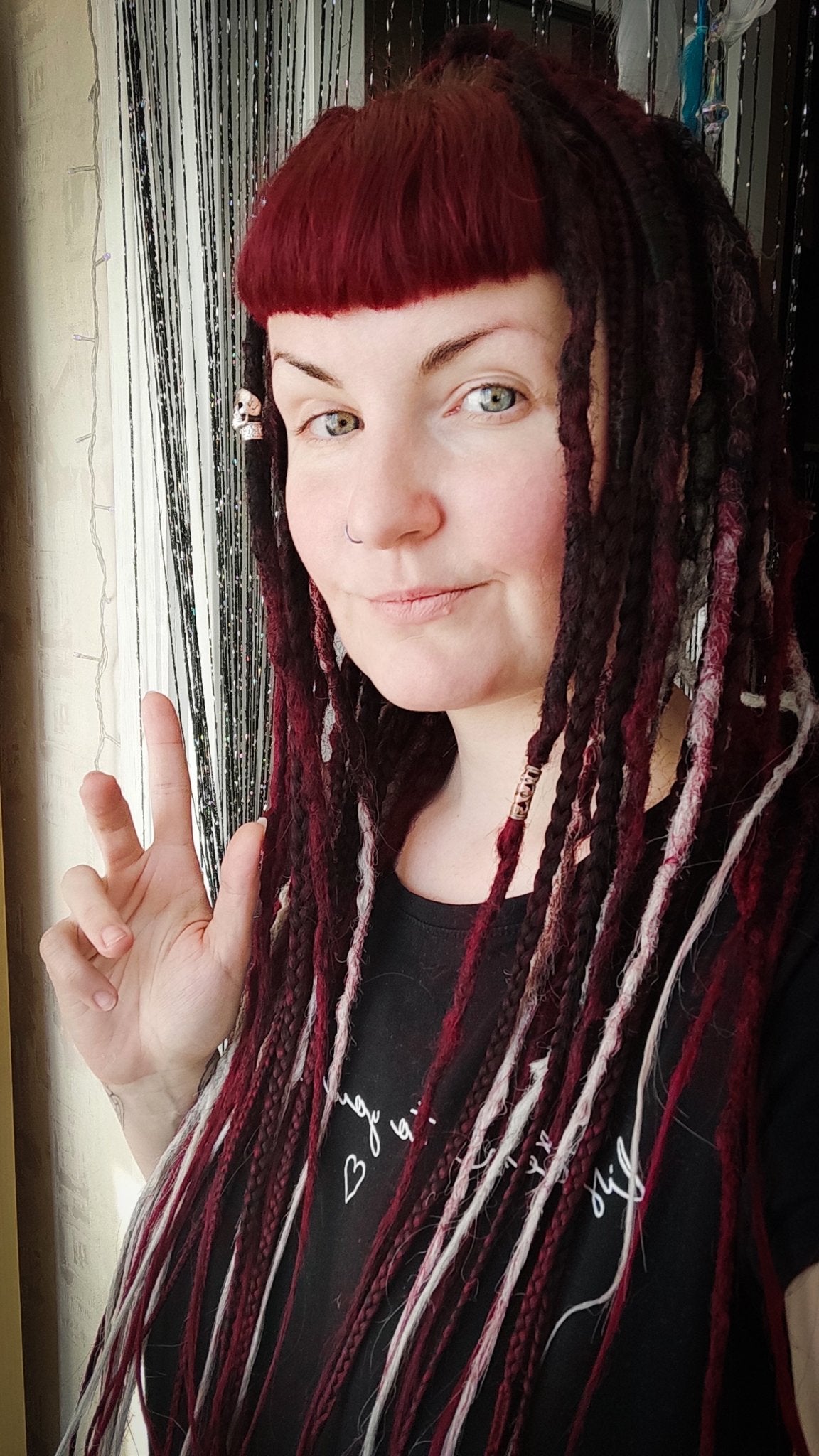 Black to Red and Grey Ombre Synthetic Dreadlocks with Braids