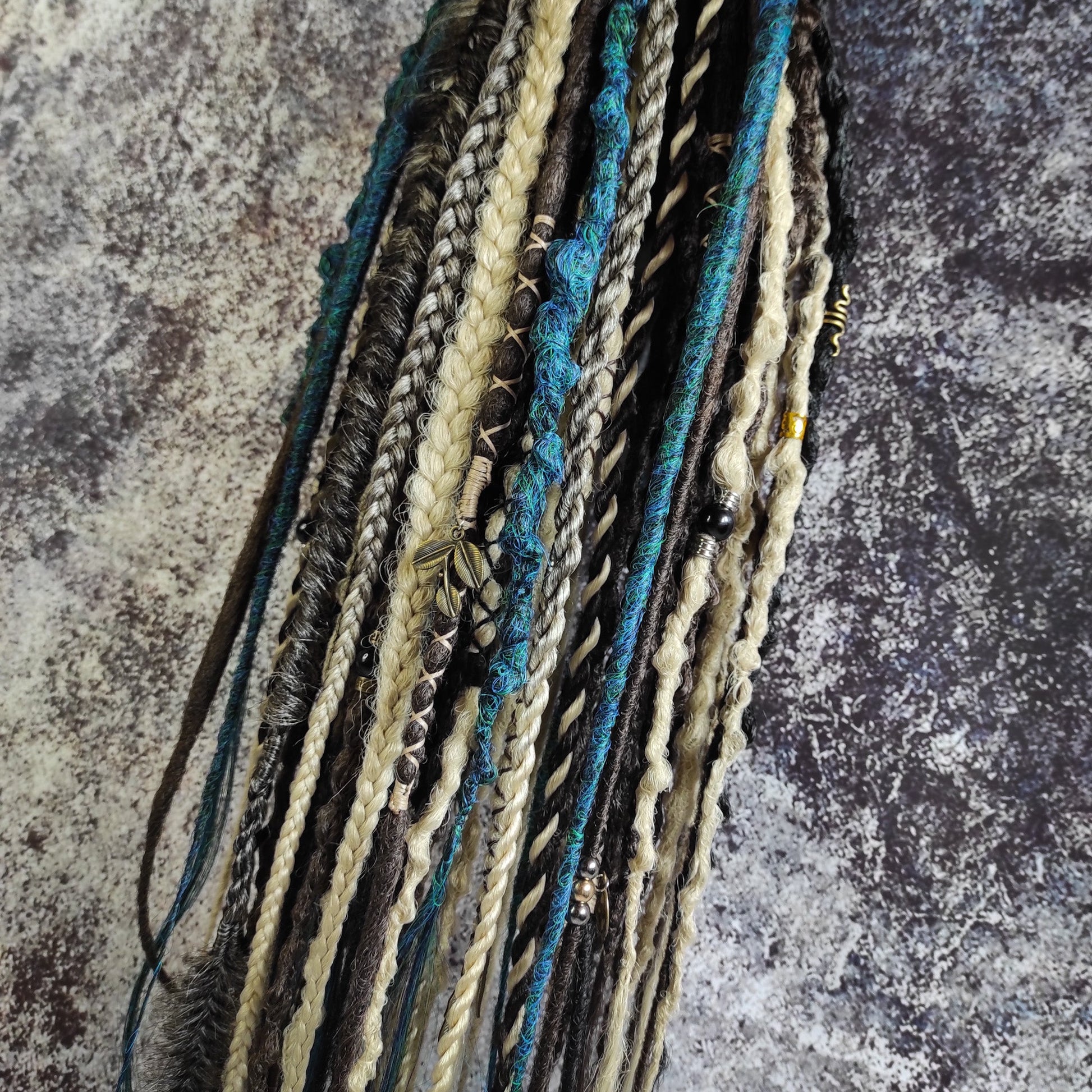 Brown Blond and Aquatic Green Ombre Synthetic Dreads