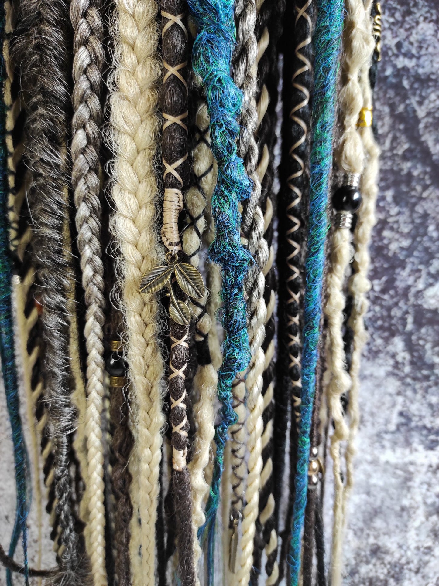 Brown Blond and Aquatic Green Ombre Synthetic Dreads