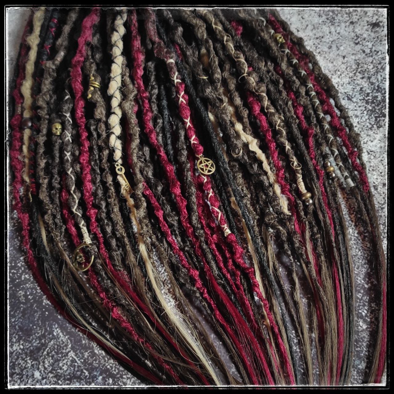 Brown Red and few Blond and Black Synthetic Dreads