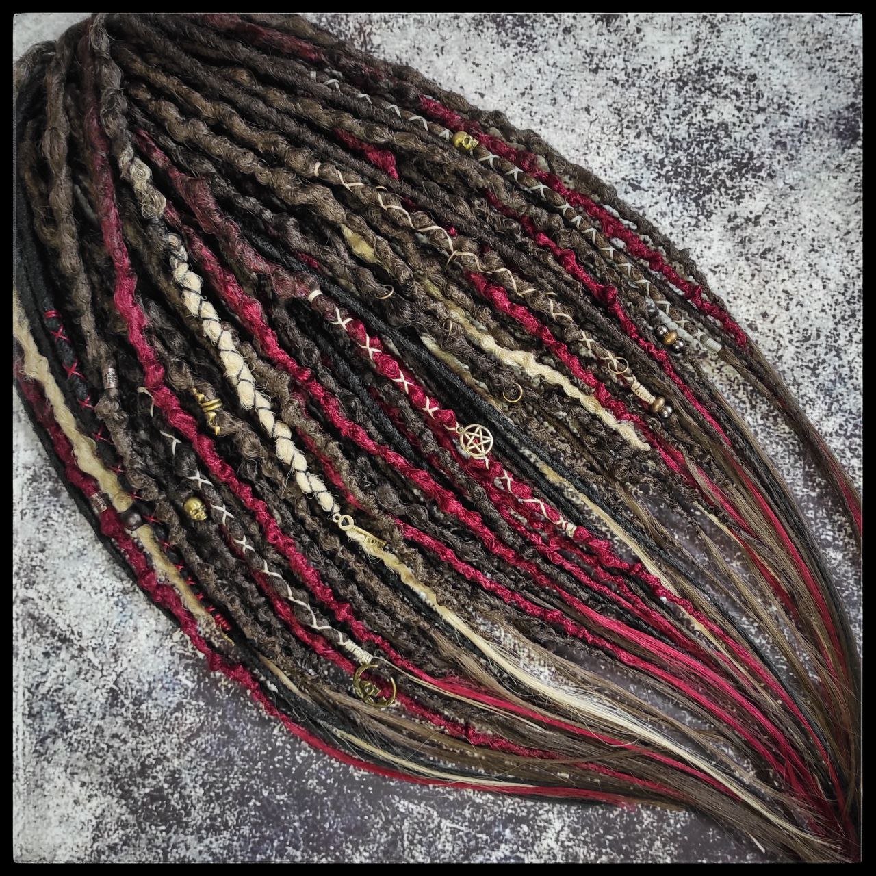 Brown Red and few Blond and Black Synthetic Dreads