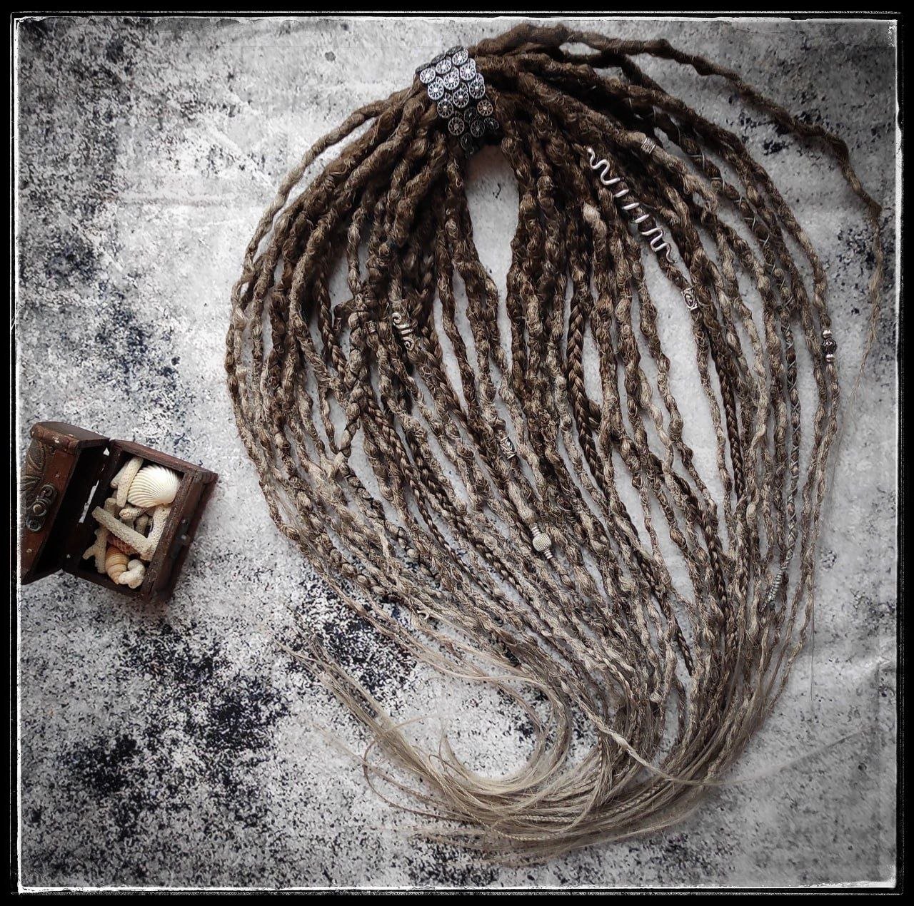 Brown to Grey Ombre Boho Dreads. Synthetic Crochet Extensions
