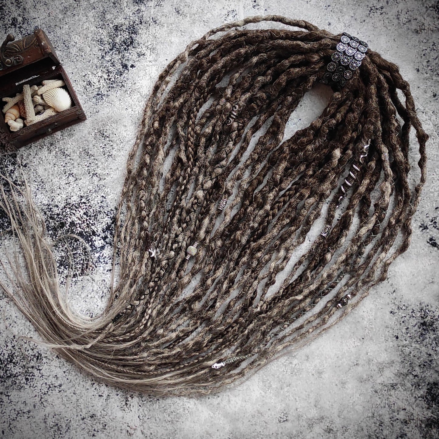 Brown to Grey Ombre Boho Dreads. Synthetic Crochet Extensions