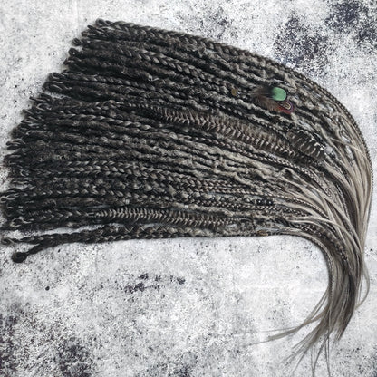 Brown Grey Ombre Dreads with Feathers