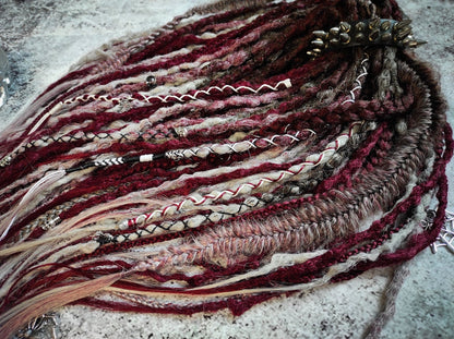 Brown to Red and Grey Ombre Synthetic Dreads with Braids