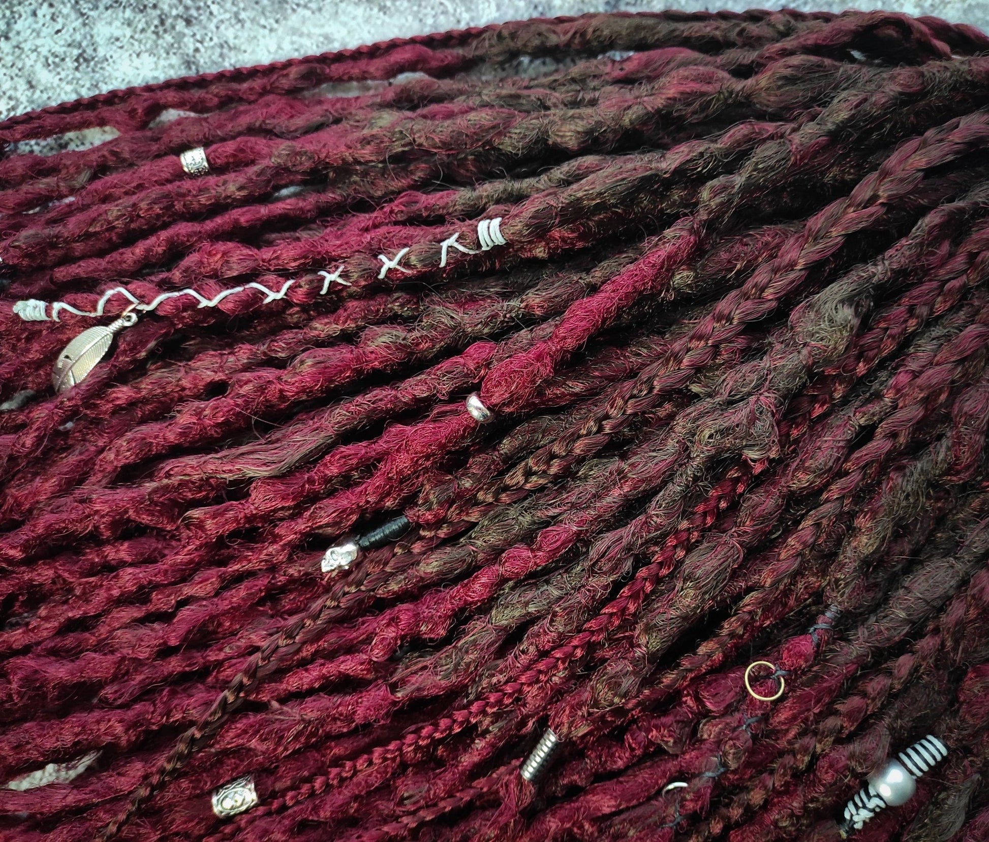 Brown to Red Burgundy Vine Ombre Synthetic Dreads.