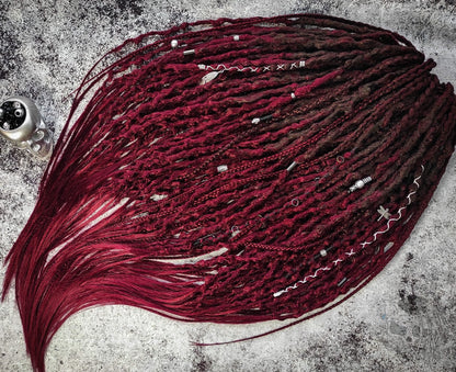 Burgundy Synthetic Dreads. Ombre Brown to Red Burgundy Dreadlocks Extensions