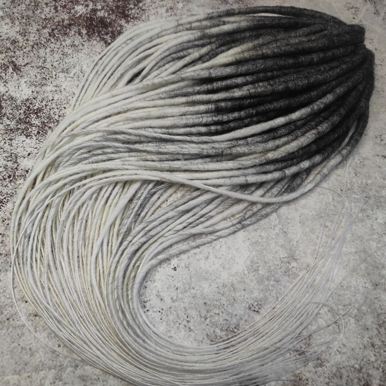 Dark Grey to White Smooth Ombre Synthetic Dreads