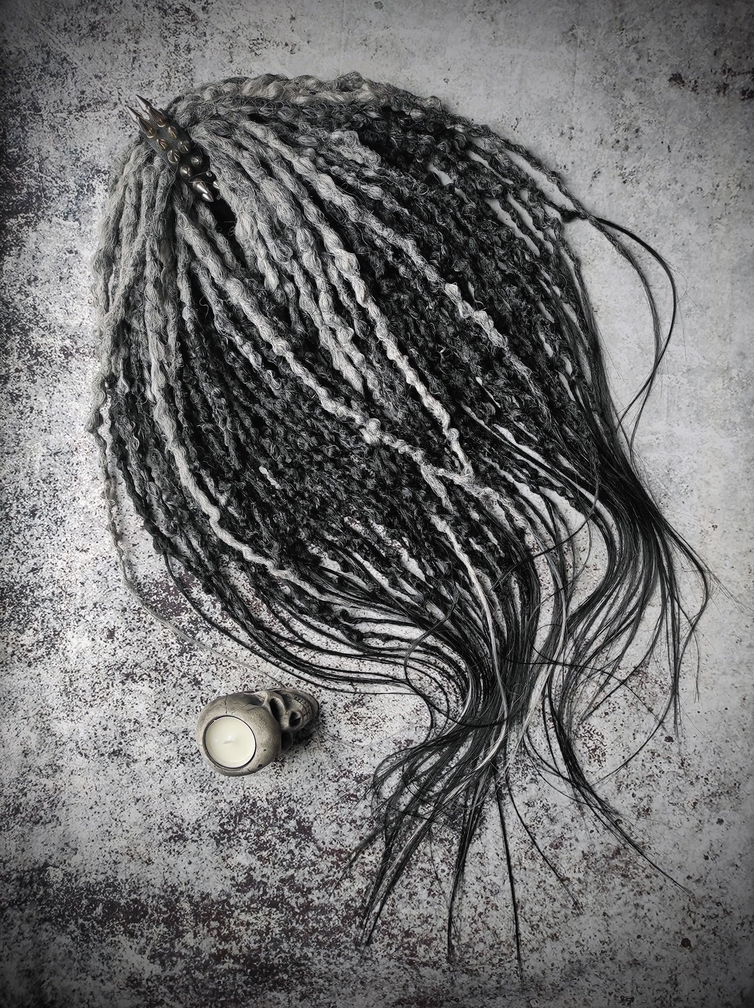 Grey and Black Synthetic Crochet Dreads