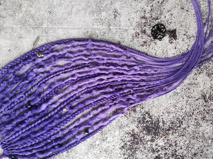 Hair elastic bands with Dreads and Braids. Ombre Purpel to Violet Ponytails