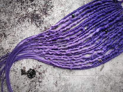 Hair elastic bands with Dreads and Braids. Ombre Purpel to Violet Ponytails