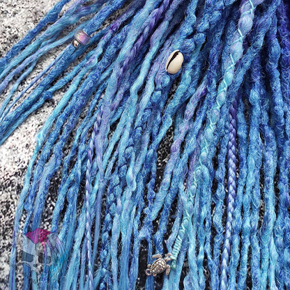 Synthetic dreads with a purple to blue ombre