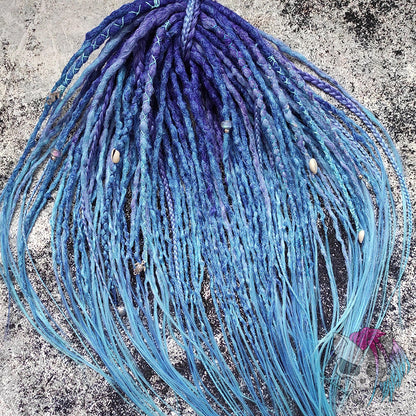 Synthetic dreads with a purple to blue ombre
